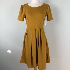 LulaRoe Amelia Mustard Yellow Dress pockets